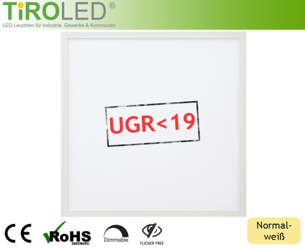 62 x 62 cm LED Panel | normalweiß - 4000 K | 26 Watt | 3640 lm | UGR19 | RAL9016 | ohne Treiber | "E