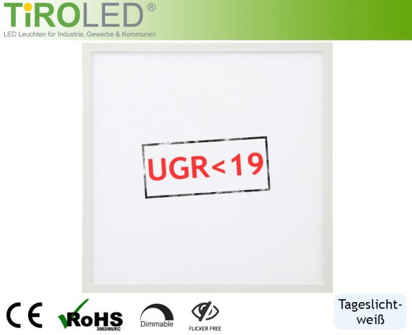 62 x 62 cm LED Panel | tageslichtweiß - 6000 K | 26 Watt | 3640 lm | UGR19 | RAL9016 | ohne Treiber