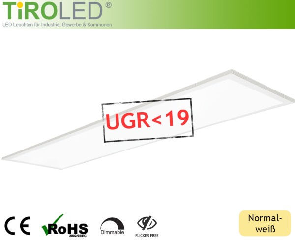 30 x 120 cm LED Panel | normalweiß - 4000 K | 26 Watt | 3640 lm | UGR19 | RAL9016 | ohne Treiber | "