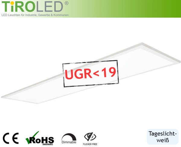 30 x 120 cm LED Panel | tageslichtweiß - 6000 K | 26 Watt | 3640 lm | UGR19 | RAL9016 | ohne Treiber