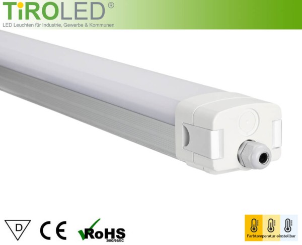 120 cm LED Tri-Proof Lichtbandsystem | 36 - 50 Watt einstellbar | 3000/4500/6000 K einstellbar | max