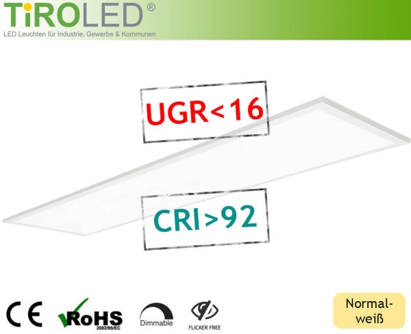 30 x 120 cm LED Panel | normalweiß - 4000 K | 36 Watt | 3240 lm | CRI92 | UGR16 | ohne Treiber | "Ev